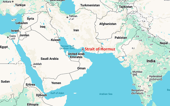 Map showing the strait of Hormuz