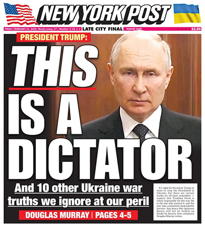New York Post cover showing Vladimir Putin with headline 'This is a dictator' 