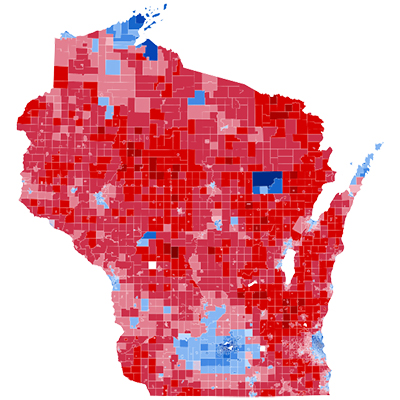 Map of the 2024 presidential election in Wisconsin by precinct.