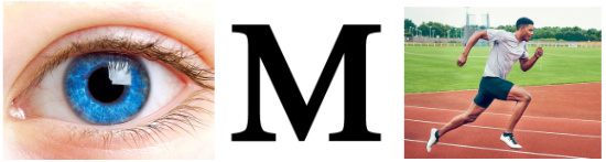 A rebus with
an eye, an M, and a person who his running