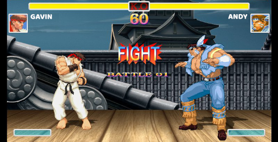 The old game
Street Fighter, except showing a matchup between 'Gavin' and 'Andy' that is labeled 'Round 1'