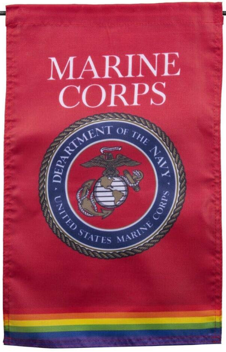Marine Corps flag, with
rainbow running along the bottom