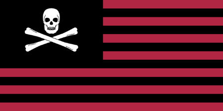 Red and black stripes,
large skull and crossbones in place of the star field