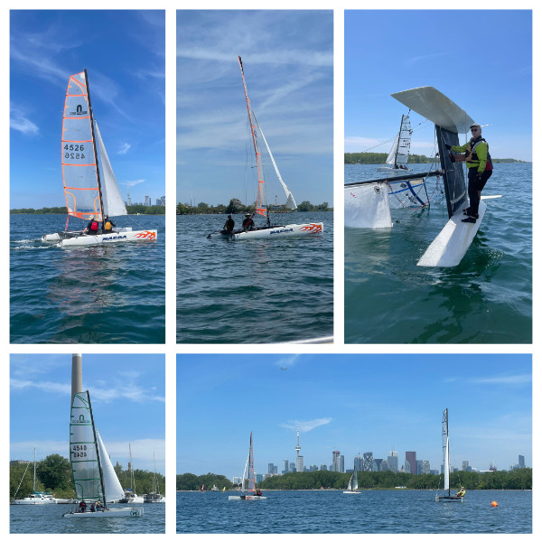 Several images of a two-person catamaran