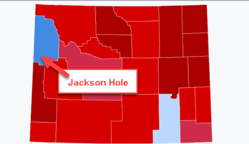It's deep blue, and
surrounded by red; there's one other light-blue county on the other side of the state