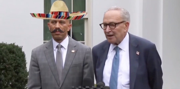 Schumer is un-altered,
but Jeffries has a sombrero and a handlebar mustache