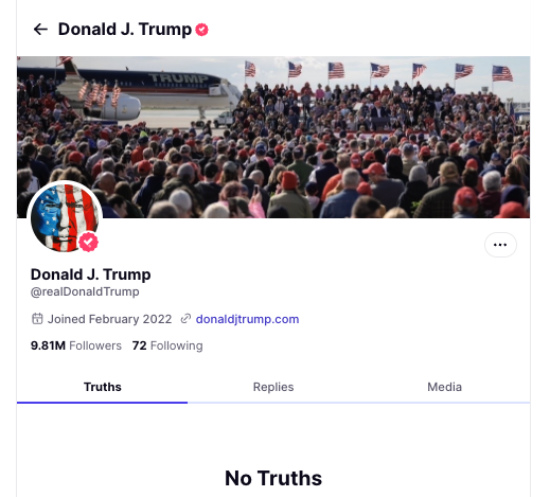It shows a blank feed,
with the warning 'No Truths'