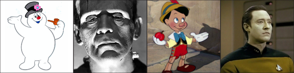 Frosty the Snowman, Frankenstein, Pinocchio and Data from ST:TNG