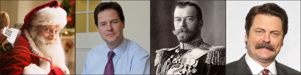 Santa Claus, British politician Nick Clegg, the last tsar of Russia and actor Nick Offerman