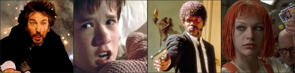 Alan Rickman falling, Haley Joel Osment crying, Samuel L. Jackson shooting and Milla Jovovich holding an ID