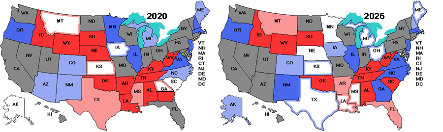 Comparison of today's map with 2020