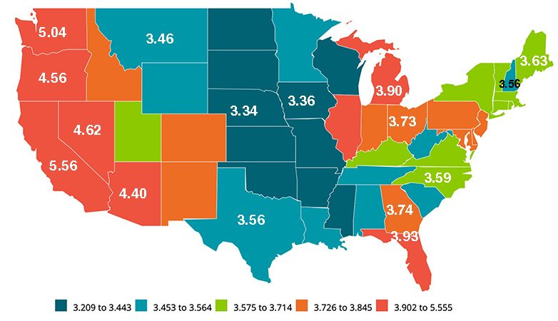 Average gas prices for key states