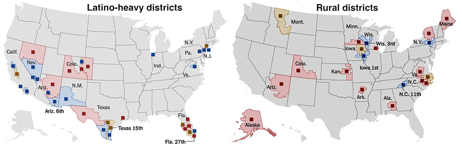 Left: Latino districts to watch, right: rural districts to
watch