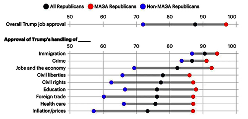 Views of MAGA Republicans and non-MAGA Republicans on the issues