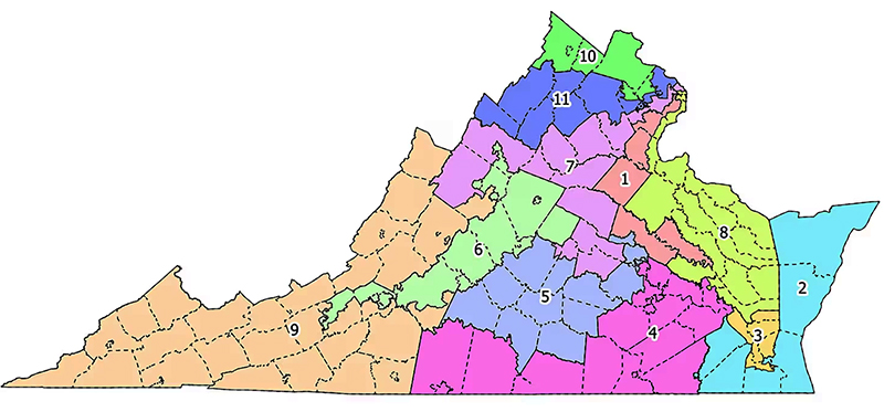 Proposed new congressional districts in Virginia