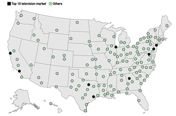 Map showing where Nexstar's stations are located