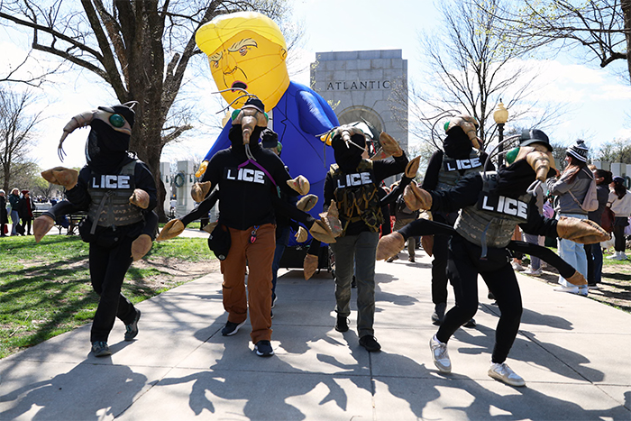 A bunch of people in uniforms that suggest ICE, except 
they say 'LICE'