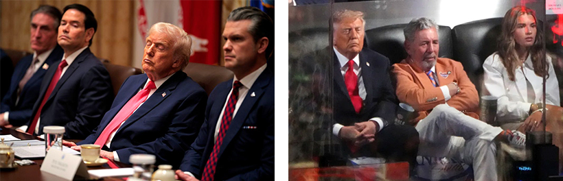 Left: Trump sleeping at cabinet meeting; right: Trump sleeping at Knicks game