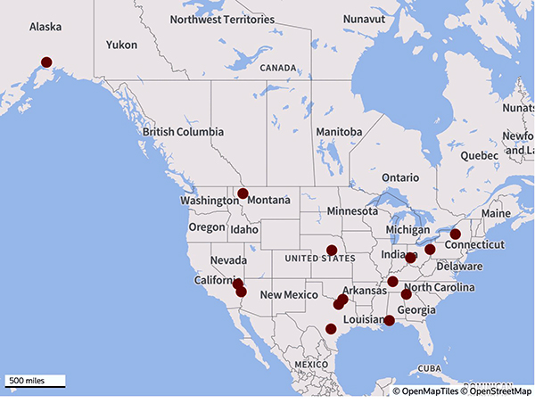 Map showing Trump's campaign stops