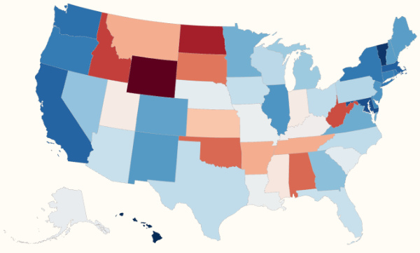 Most of the country
is blue, which means Trump is underwater. Specifics will be spelled out in the next paragraph.