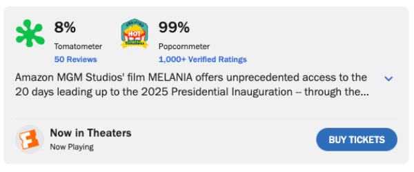 It says that 8% of critics 
gave the film good reviews, while 99% of viewers did