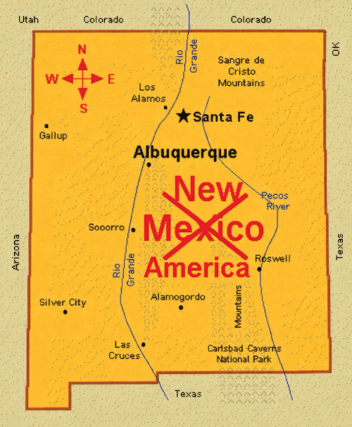 It's a map of New Mexico, with the Mexico crossed out 
in a program like paintbrush, and America typed in underneath that