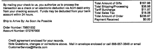 The receipt shows a 'tariff surcharge'
of $11.97 on a total bill of $236.97
